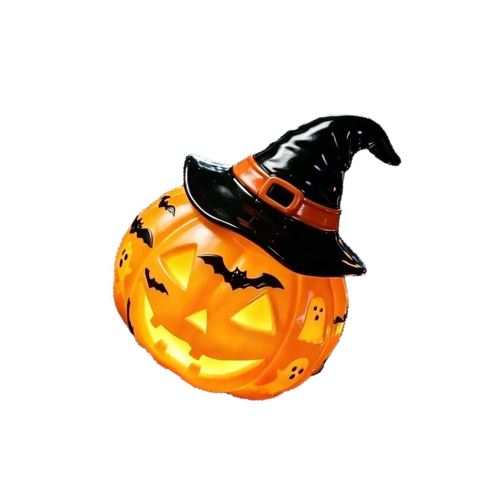 Halloween Tabletop Decor Light with Pumpkin Face Glow, Resin Accent Lamp for Entryway, Mantel, and Seasonal Display Pumpkin Decor Lamp Glowing Accent Light Witch Hat Tabletop Halloween Resin Seasonal
