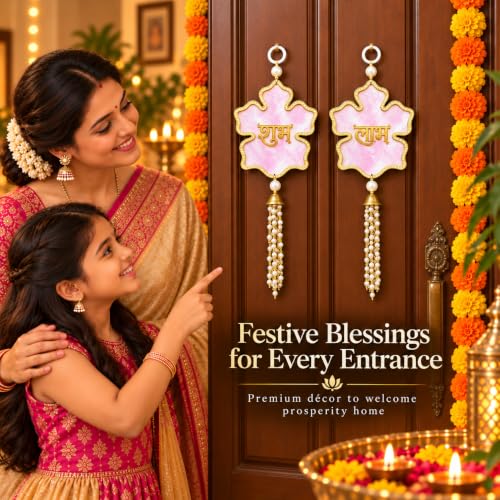 Image of Akaar Decor Artificial Marigold Door Hanging Toran | Diwali Decoration Items for Home Decor| Festive Decor| Office Decor| -(L:Approx. 2.5ft) (Acrylic Shubh Labh Pink)