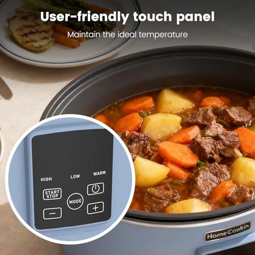Image of HOMECOOKIN Slow Cooker, Extra Large 10 Quart Programmable Slow Cookers, Dishwasher Safe Glass Lid & Crock, Kitchen Appliance for Families and Gatherings, Blue