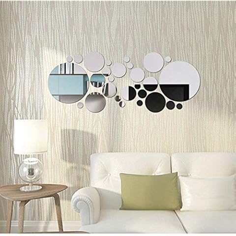 Round Mirror Wall Stickers, Removable Acrylic Mirror Setting Wall Sticker Decals, 56 Pcs DIY Self Adhesive Circle Mirror Plastic Wall Tile Stickers Home Wall Decoration for Living Room Bedroom Hallway Cover