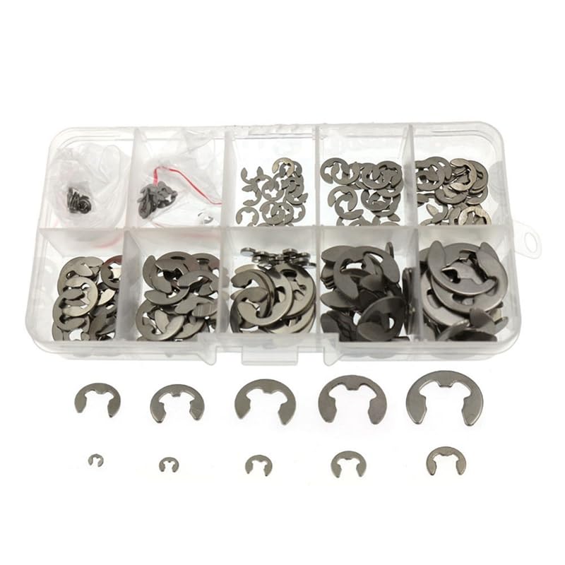 Generic 200PCS Silver M1.5-M10 E Clip Washer Assortment Kit Circlip Retaining Ring for Shaft Fastener E-Shaped Circlip - (Color: As Shown)