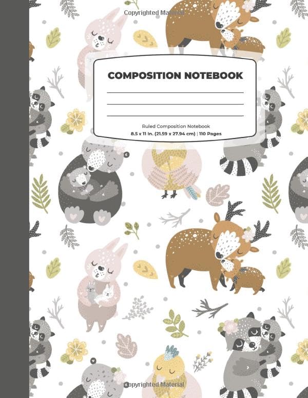 Composition Notebook: Cute Animals Composition Ruled Wide Paper Notebook, Baby Animal Books for kids 55 Sheets / 110 Pages, 8.5" x 11"