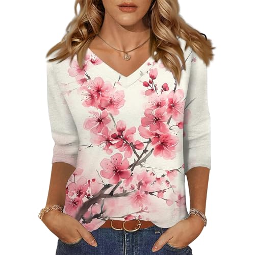 HTHLVMD Womens 3/4 Length Sleeve Tunic Tops Summer Fall Outfits 2025 Three Quarter Sleeve Casual V Neck T Shirts for Women