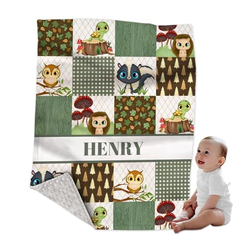 Personalized Custom Minky Blanket for Boys & Girls - Soft Newborn to Toddler - Forest Animals Theme, Perfect for Baby Shower or Birthday Gift