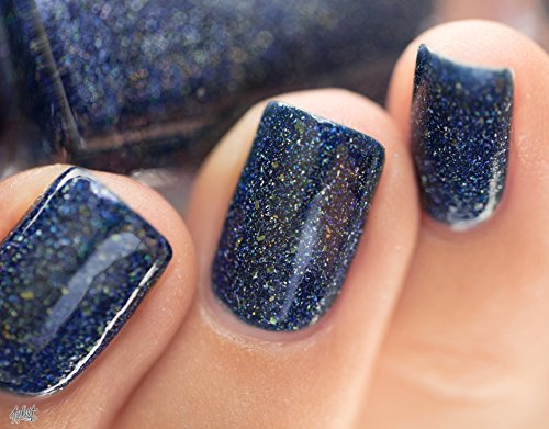Image of ILNP After Midnight - Prussian Blue Holographic Nail Polish with Gold Accents, Chip Resistant Manicure, Non-Toxic Nail Lacquer, Vegan, Cruelty Free, 12ml
