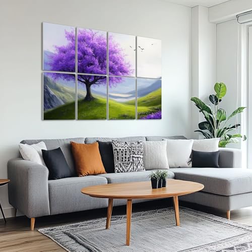 8 Pack paneles acústicos artísticos para absorción de sonido con diseño abstracto paisajes modernos, montañas distantes, pájaros y cielo nublado, para estudios de grabación y oficinas, tamaño total 48"x32" miniatura 6