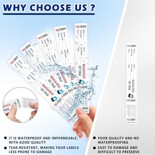 1000 Luggage Tags Hotels Baggage Claim Check Tags with Transfer Tape Serial Numbering (1-1000) Paper Luggage Tags Hotel Luggage Claim Bag Tags Claim Tickets for Hotel Luggage Identification (1)4