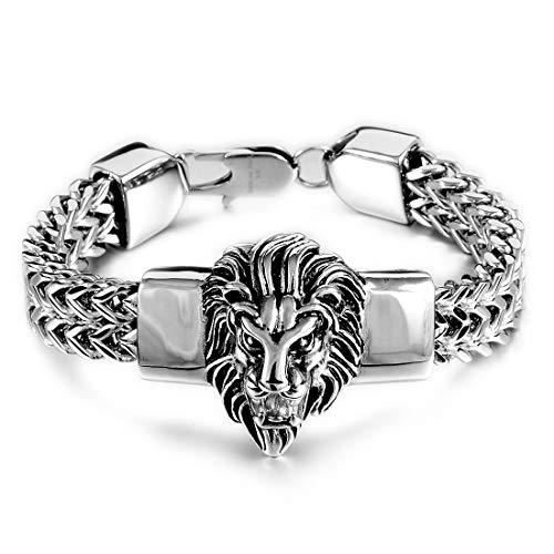 Mens Bracelet Stainless Steel Heavy 12mm Double Franco Chain Lion Head Bracelet Jewelry Men Biker…