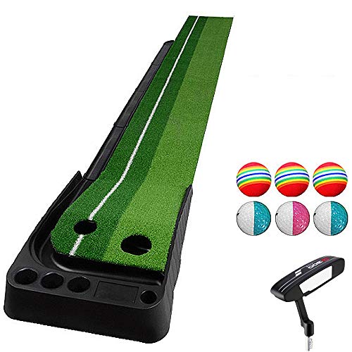 TSSM Putting Mat,Golf Putting Mat Set with Double Hole & Ball Return System