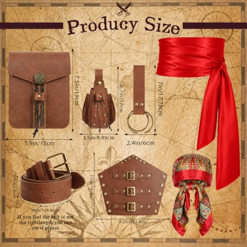 Image of Renaissance Pirate Belt Pouch with Coin Purse Skirt Hike Bracers | 8pack Medieval Viking Pirate Belt Pouch for Halloween Cosplay Ren Faire Accessories,Brown.