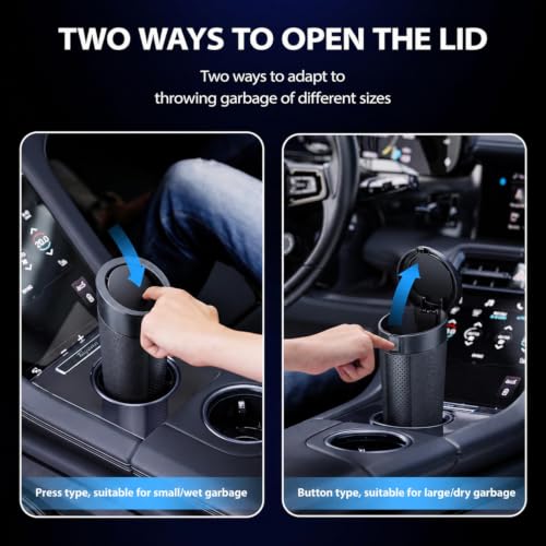 Image of Soko Premium Car Bin Mini Car Trash Can With Lid, Small Portable Garbage Plastic Bin, Car Accessories, Leakproof Vehicle Cup Holder Waste Storage For Car, Home, Press-Top & Flip-Top Lid - Silver