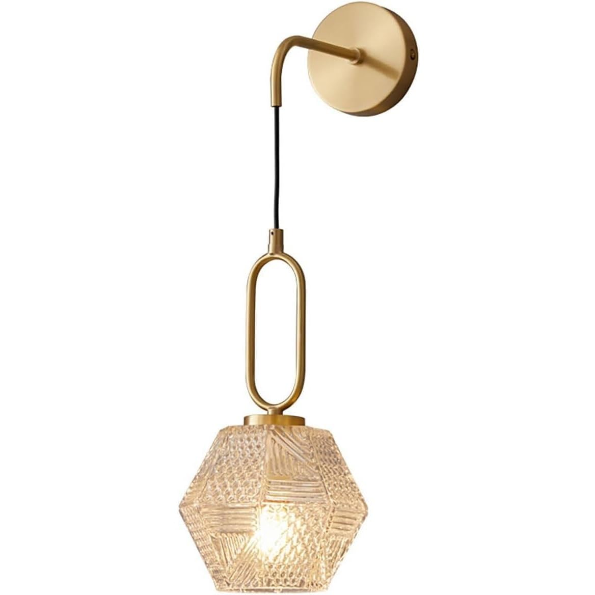 FEITENGDA Nordic Modern Wall Sconce Antique Farmhouse Brass Ribbed Glass Light Fixtures Mid Century Hardwired Hanging Gold Mounted Lamp for Bedroom Hallway Living Room