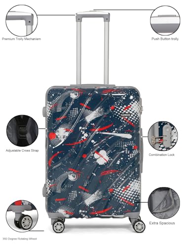 Image of Teakwood World Small 65 cm Check in Size Trolley Bag Polycarbonate 360 Degree 8 Wheels Luggage Bag with TSA Lock, Adjustable Handle Trolley Bags for Travel, Suitcase for Travel | Spark Blue