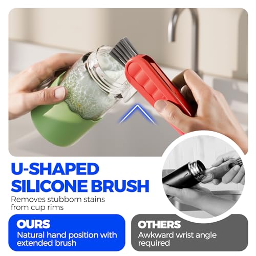 Image of Holikme 6 Pack 4 in 1 Cup Lid Cleaning Brush 3 Straws Bottle Brush,Red | 4 in 1 Cup Lid Cleaning Brush Multifunctional Bottle Brush, Silicone Cup Lid Gap Cleaner, Bristle Crevice Cleaning Brush