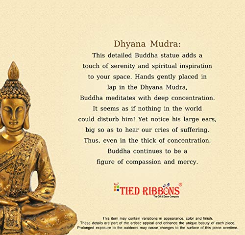 Image of TIED RIBBONS Decorative Buddha Idol Statue Showpiece Decoration Items for Home Decor Living Room Bedroom Pooja Office Desk Table Top Wall Shelf Gifting, 14 cm , 8 cm, Gold