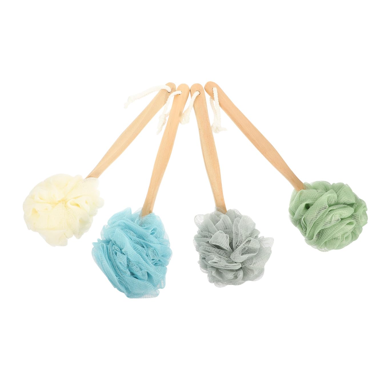 FRCOLOR Cepillo Corporal para Baño Mango Largo de Madera, 4 Piezas, Cepillo Fregador de Nailon para Ducha, Exfoliante Suave y Limpieza Profunda, Accesorio Adecuado para Cuidado Personal y Baño