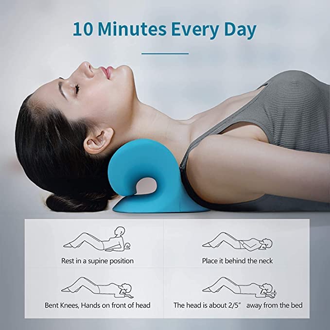 Image of Sukee Neck And Shoulder Relaxer Cervical Stretcher Neck | Traction Device For Neck Support For Pain & Neck | Hump Corrector For Women Massage Relaxer | Acupressure Chiropractic Pillow (A-Blue)