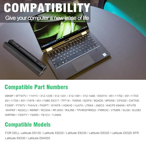 Image of ASUNCELL Laptop Notebook Battery for Dell Latitude E6320 E6330 E6430S E6220 E6230 E6120 Series, Compatible p n FRR0G UJ499 TPHRG KJ321 Y61CV