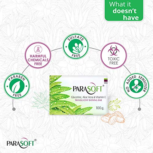 Image of Parasoft Moisturising Cleansing Body Soap For Dry Skin, Goodness of Aloe Vera, Glycerine & Vitamin E |Nourishing Daily Bathing Bar For Purification-100 gm (Pack of 2)