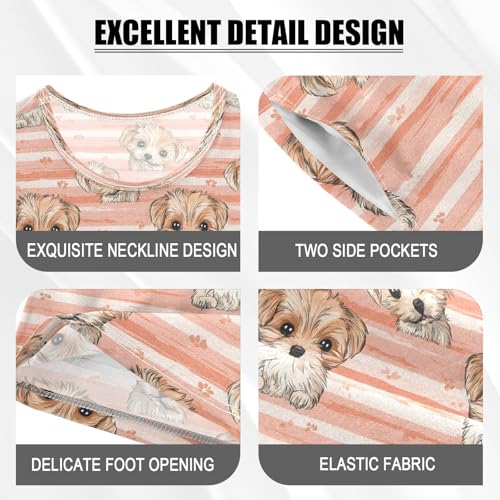 ALAZA Puppy Dog Paw Print Striped Pajamas Set Short Sleeve Cotton Sleepwear Summer Pjs 2 Piece 5-14Y4