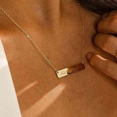 Petite Boutique Customizable Your Name Bar Necklace Personalized Mothers Day Gift Custom Jewelry 16K Plated Aniversary bridesmaid Gift for Women Gold Silver Rose Gold3