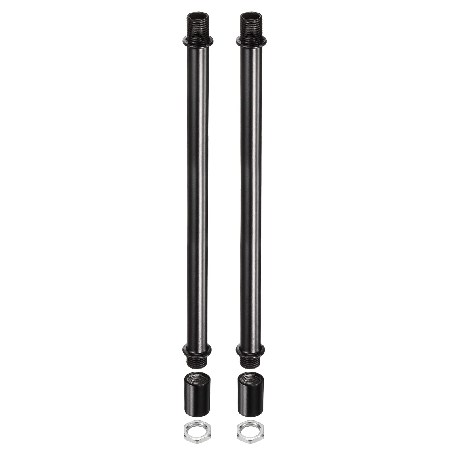 sourcing map Threaded Extension Rod Kit, M10x1mm Thread 200mm Long Coupling Nut Round Sleeve Connector with Threaded Pipe Hex Nut, Black 2 Set