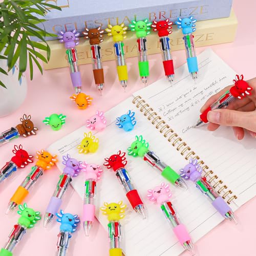 Image of CZWZ 30Pcs Mini Multicolor Pens in One 4-in-1 Cute Pens Bulk, Ballpoint Pen for Birthdays and Parties, Fun Gifts Assorted Ink Kawaii Pen(Axolotl)