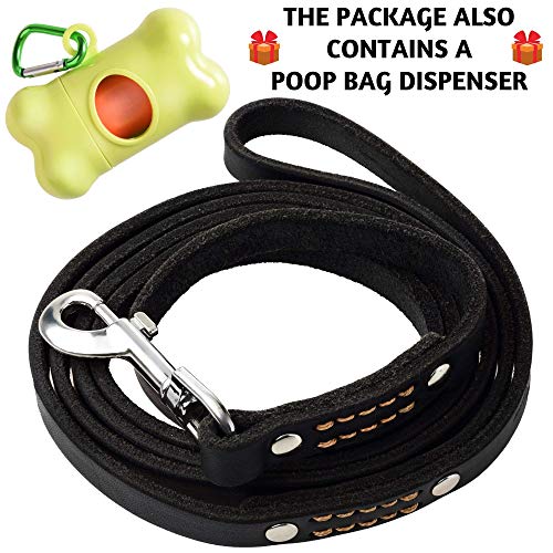 Adityna Leather Dog Leash 6 Ft - Heavy-Duty, Soft And Strong Leather Leash For Small And Medium Dogs (Black, Medium: 6 Ft X 5/8") #TOP6