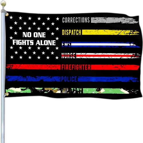 Aroxtms No One Fights Alone American Flag First Responders Hero Flags for Outside 3x5 Nurse Military Police Fire Flag Outdoor Patriotic House Yard Holiday Decoration Banner