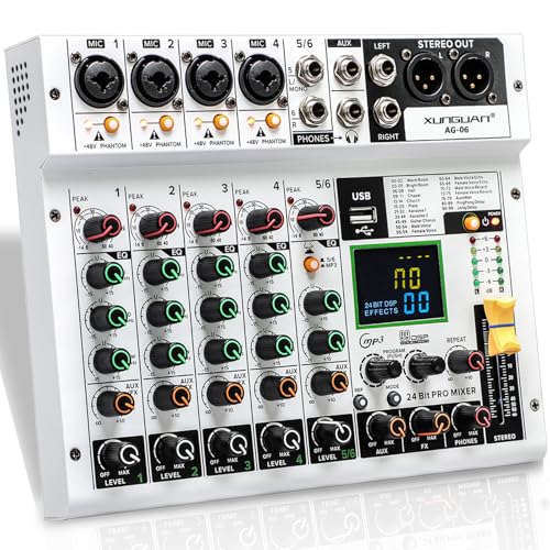AG-06 Audio Mixer 6-channel Professional mixer audio Bluetooth U disk 48V Phantom Power Source USB recording,dj mixer,Suitable for beginners as well