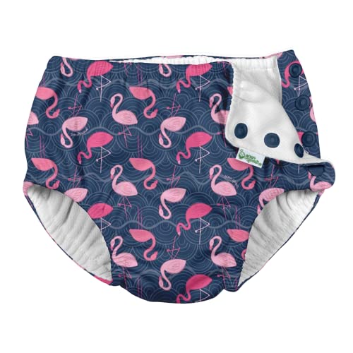 Snap Reusable Absorbent Swimsuit Diaper-Navy Wavy Flamingos-12mo