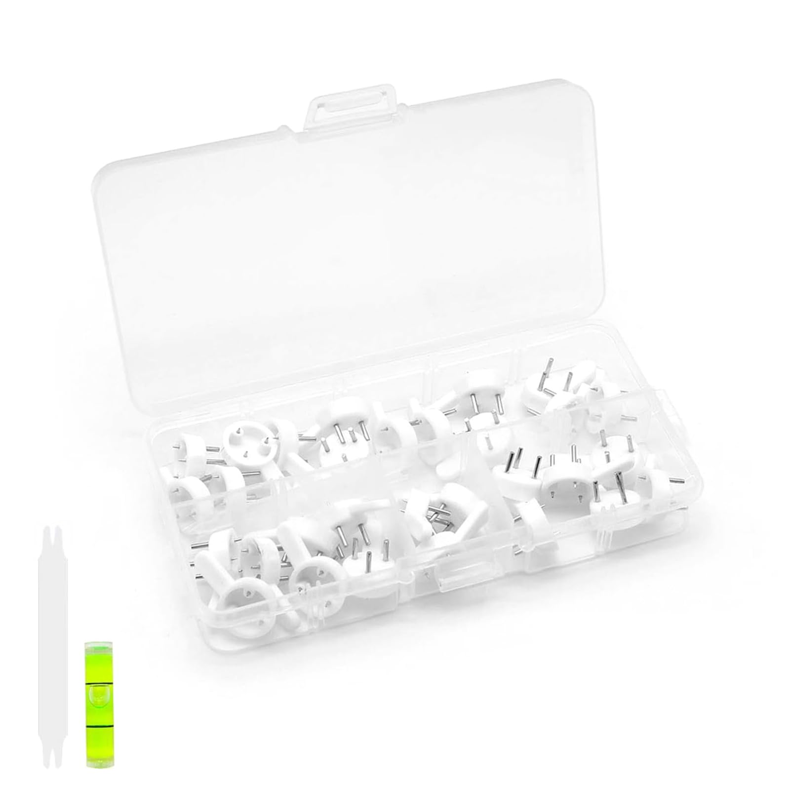 ZIJANG Cuelga Cuadros, 30 Pieza Blanco el Plastico Clavos Pared sin Taladro, Colgar Cuadros sin Clavos Viene con nivel, Cuelga Cuadros sin Clavos para Colgar Marcos de Fotos en Pared