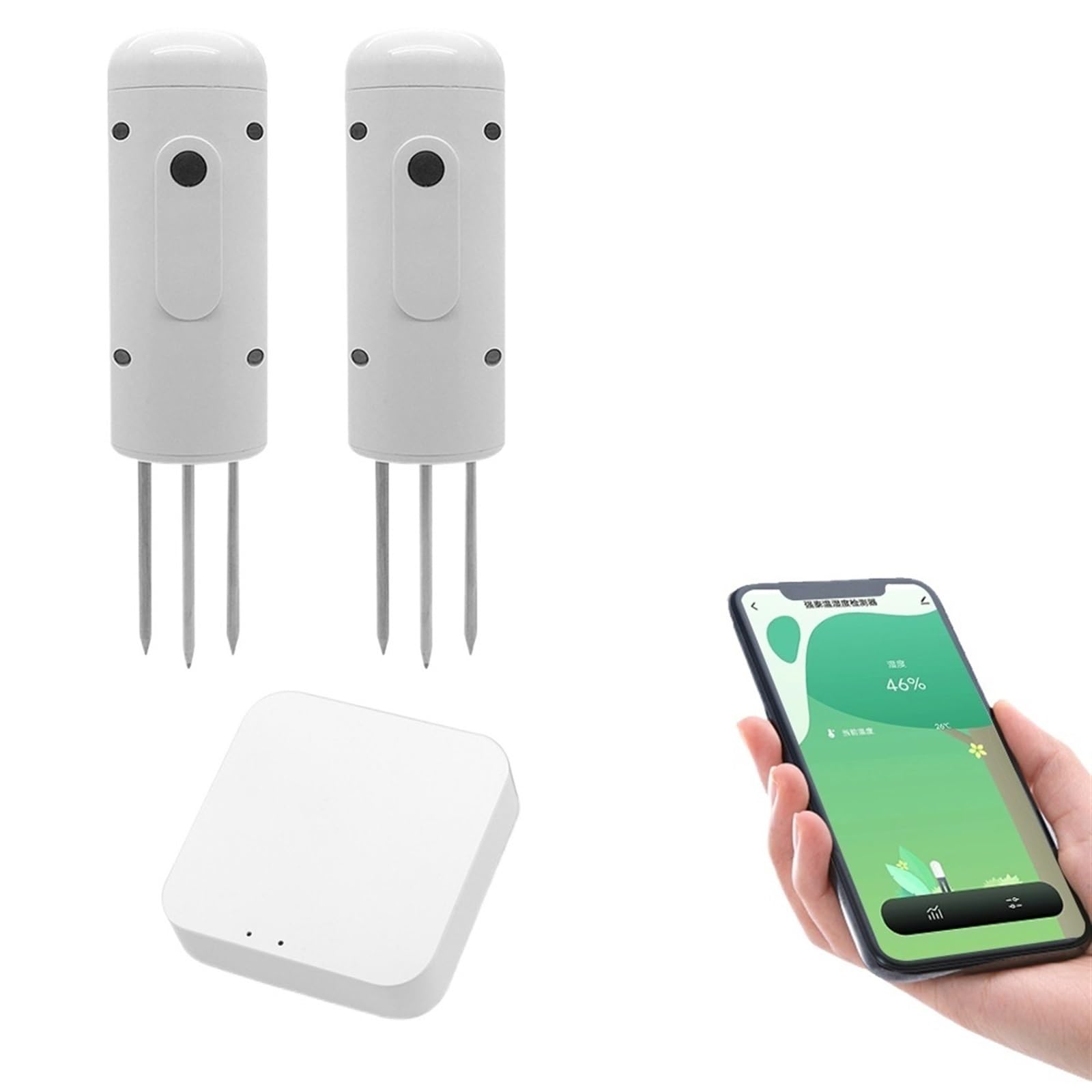 Boden-PH-Tester, Drahtloser Bodenfeuchtemesser, Temperatur- und Feuchtigkeitstester, Pflanzenmonitor, wasserdichter IP67-Detektor for Gartenbepflanzung(2 Tester and Gateway)