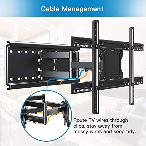 TV Wall Mount Bracket Full Motion- Fits 16”, 24” Wood Studs Articulating Swivel TV Mount for 37-75 Inch LED, LCD, OLED, Flat Screen TVs - Weight up to 132lbs - VESA 600x400mm PERLESMITH