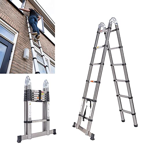 Scale Telescopiche A-Frame, Scala Allungabile in Acciaio Inossidabile, Scaletta Pieghevole Multiuso Portatile, Capacità di Carico 150KG, per Decorazione, Pittura, Fai da Te (1.9M + 1.9M)