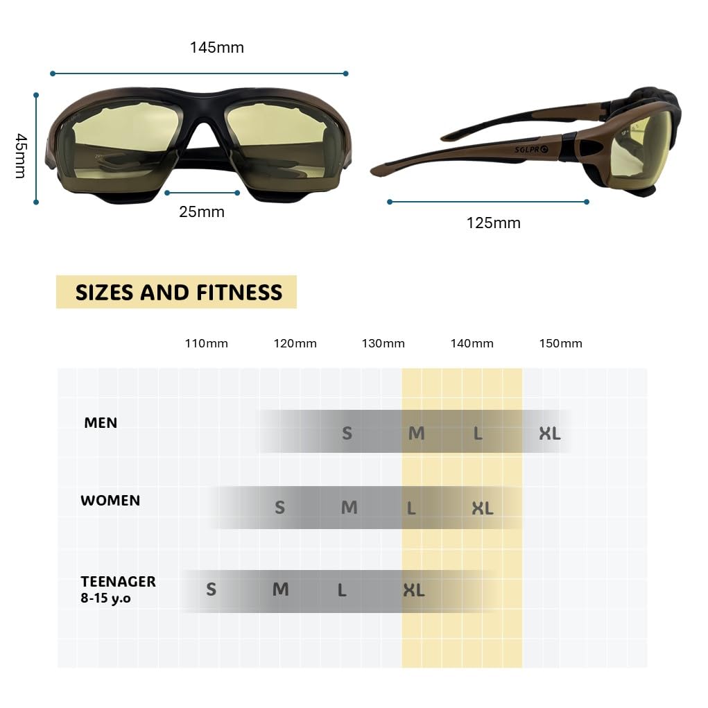 SOL PRO Powersport - Gafas de sol de seguridad para motocicleta, visión nocturna, antivaho, resistentes al polvo, envolventes, para hombres y mujeres, para cortar el césped, equitación, caza