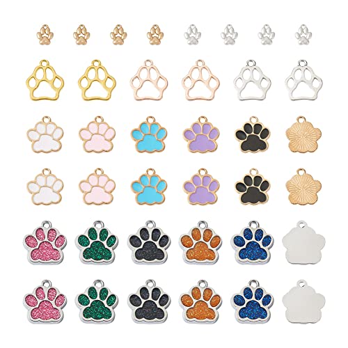 FASHEWELRY 60Pcs Alloy Cat Dog Paw Chunk Charms Animal Footprint Enamel Charms Tibetan Style Metal Dog Paw Prints Pendants for DIY Jewelry Making Necklace Bracelet