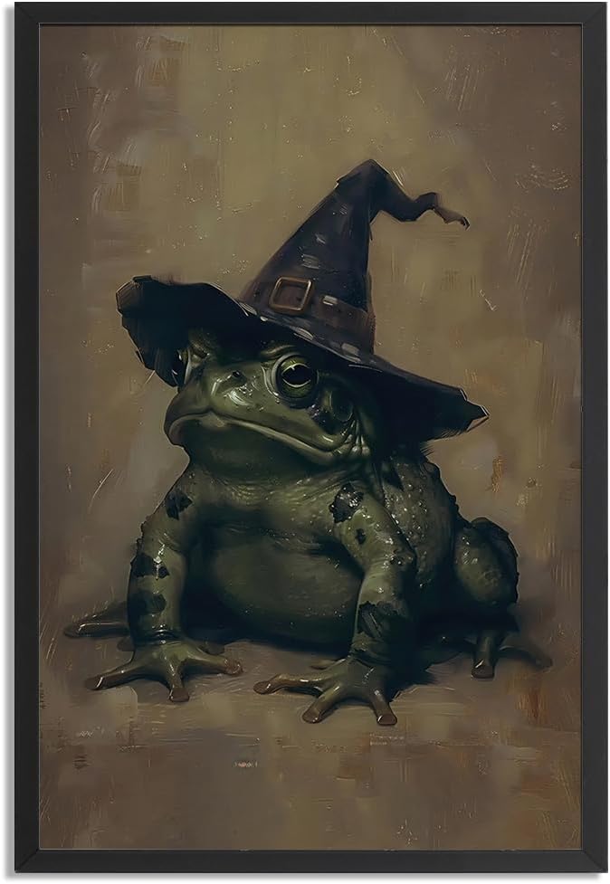 Black Framed Dark Academia Wall Art Ugly Frog Witch Painting Poster For Halloween Victorian Gothic Room Wall Decor-Vintage Goth Art Canvas Prints Picture Hang To Bedroom