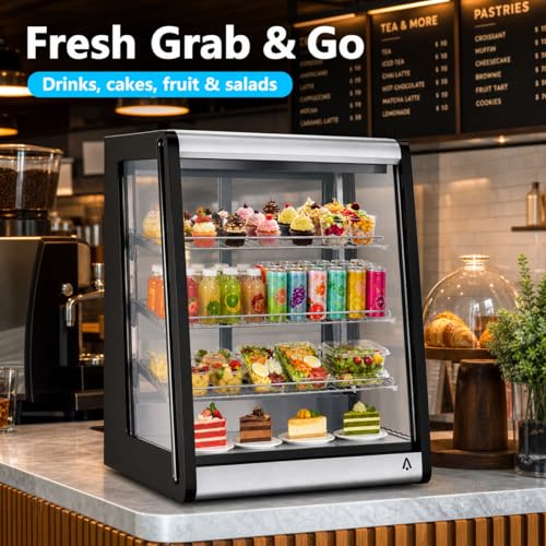 Image of 5.2 Cu.Ft Commercial Countertop Display Refrigerator, Glass Door Merchandiser with LED Lighting, Adjustable Shelves, Anti-Fog, Fast Cooling for Bakery, Cafe, Restaurant
