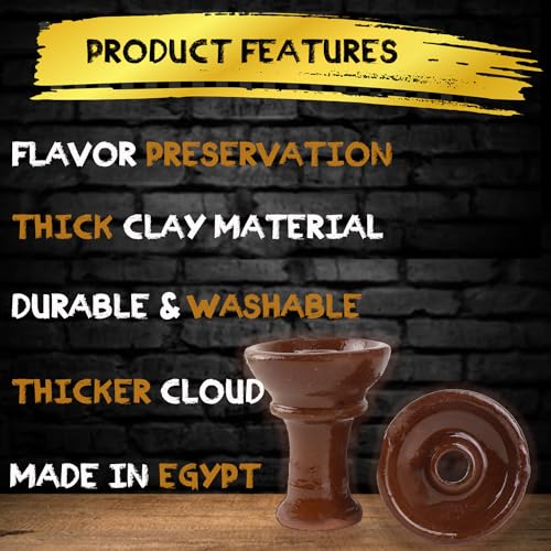 Egyptian Handmade Clay Phunnel Hookah Bowl - Thick Premium Material/Heat Resistance Shisha Nargila Bowl - Big Could for Better Hookah Smoking Session- Medium Size 3.5"" H x 3"" D, Brown - Image 3