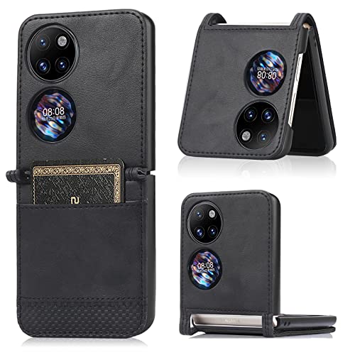 Jiajihua Funda Compatible con Huawei P50 Pocket Funda PU Cuero Flip Kickstand Protección Teléfono Funda Black
