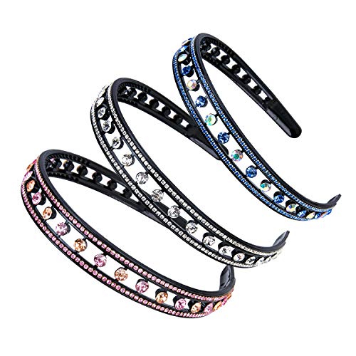 3 Pcs Rhinestone Crystal Hard Headbands, Double Row Non-Slip Teeth Stretchy Plastic Headband, Comfortably and sparkly Hair Band for Women Girls Lady Hair Accessories Tool