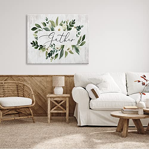 Image of Stupell Industries 'Gather Text White Flower Green Botanicals'| Canvas Art | Stupell Industries | 48 x 36 Inches, Easy to Hang and Sturdy, Made in USA, by Lettered and Lined