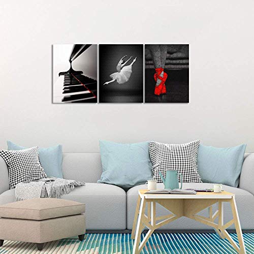 Nan Wind 3 Pcs Dance Canvas Prints Black And White Red Ballet Shoes Piano Keyboard Wall Art Ballet Dancer Girl Wall Decor Paintings On Canvas Stretched And Framed Ready To Hang For Home Decor #TOP5