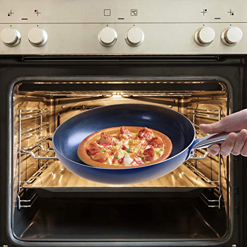 Image of Michelangelo 8 inch Nonstick Frying Pan with Lid, Diamond Infused Small Frying Pan, Blue Color Diamond Fry Pan 8 Inch, Small Skillt Nonstick, 8 Inch Skillet with Glass Lid