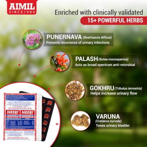 Image of AIMIL Neeri Tablets for Kidney Health - 30 Tablets | Ayurvedic Medicine for Urinary Tract Infections (UTI) Support | Helps Relieve Burning Micturition, Dysuria, and Regulate Urinary pH Balance (Pack of 10)