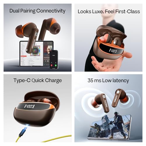 Image of Number Navo Buds Z1 TWS Earbuds,72H Playtime,Digital Display Case,Quad-Mic ENC,Dual Pairing,Hi-Bass 13mm Drivers,Quick Charge,35ms Low Latency,IPX5,Touch Controls,(Autumn Mocha),Brown