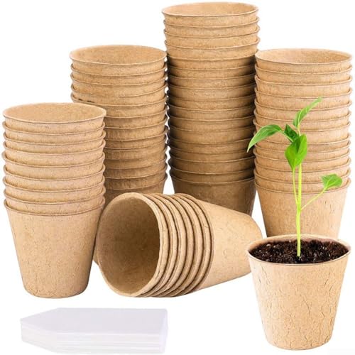 Sustainable Outdoor Solutions - Macetas biodegradables de pulpa de papel (50 8 x 8 cm + 20 etiquetas)