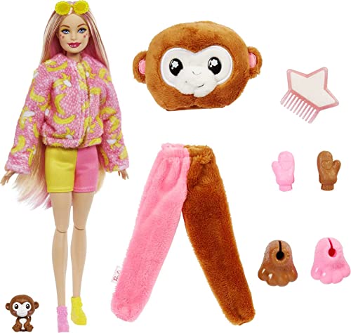 Barbie Cutie Reveal Fashion Doll, Jungle Series Monkey Plush Costume, 10 Surprises Including Mini Pet & Color Change - image 7