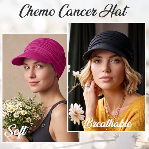 Image of 6 Pcs Chemo Cancer Hat for Women Breathable Bamboo Newsboy Baseball Cap Soft Headwear for Cancer Patient Hair Loss